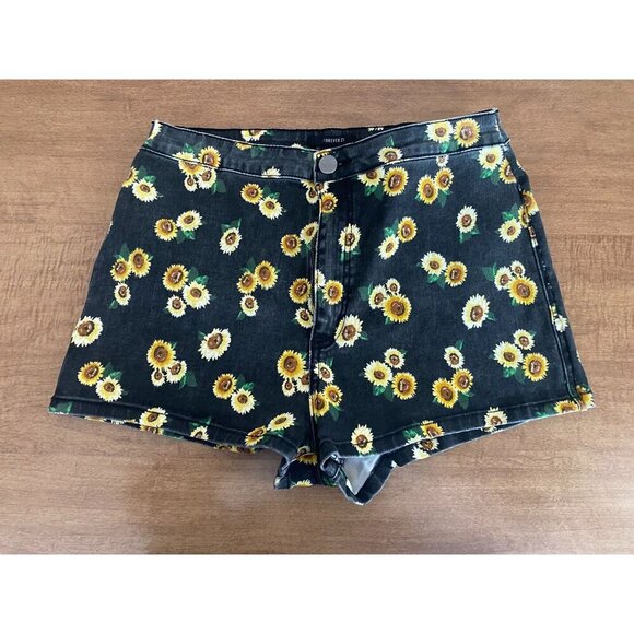 Forever 21 High Waisted 90's Inspired Black Denim Sunflower Shorts 12 - Picture 4 of 6
